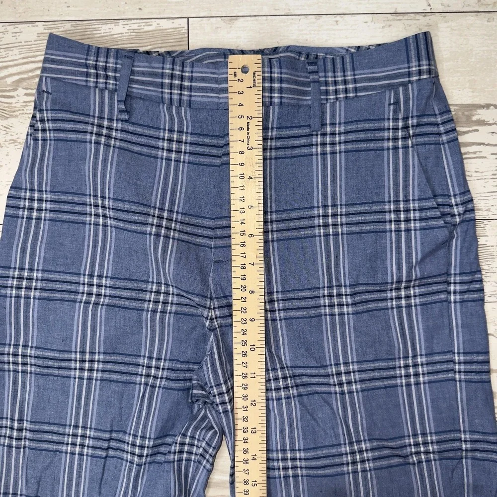 Banana Republic Pants Womens 2 Blue Plaid Linen Blend Twill Cropped Dress